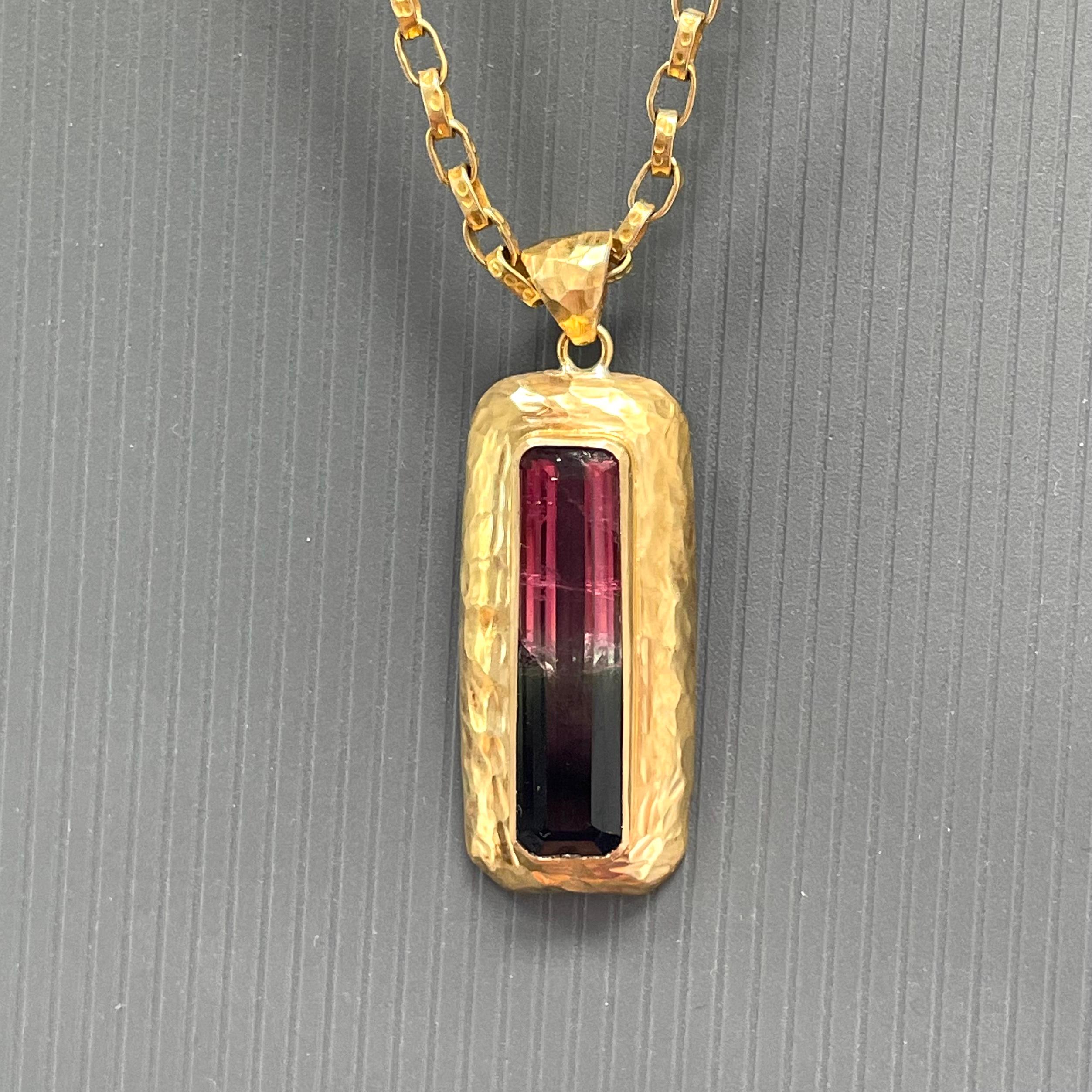 Steven Battelle 7.5 Carats Watermelon Tourmaline 18K Gold Pendant  For Sale 3