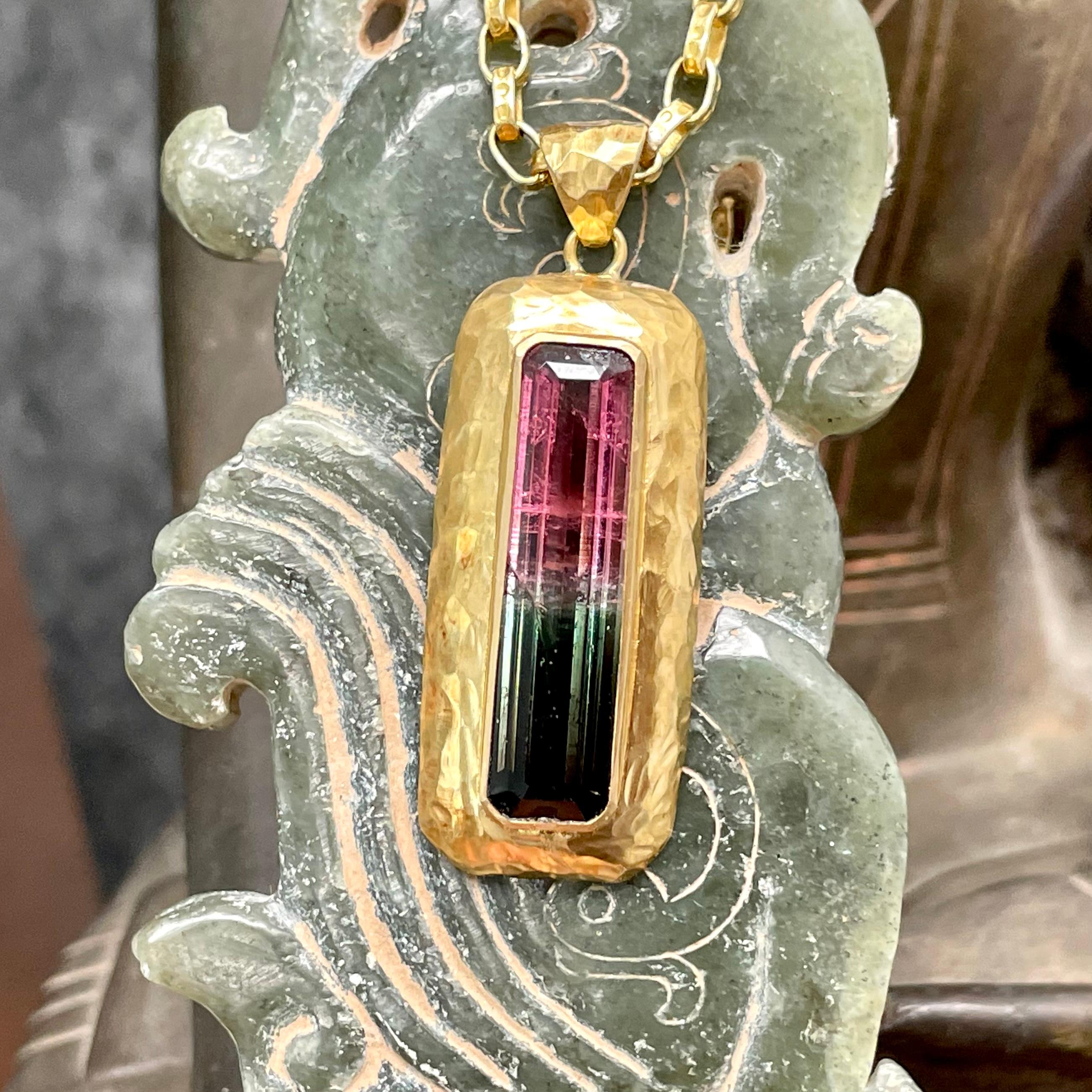 Steven Battelle 7.5 Carats Watermelon Tourmaline 18K Gold Pendant  In New Condition For Sale In Soquel, CA