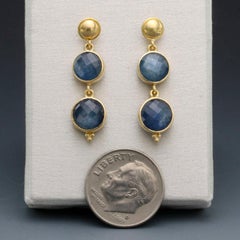 Steven Battelle 7.6 Carats Blue Sapphire 18K Gold Earrings