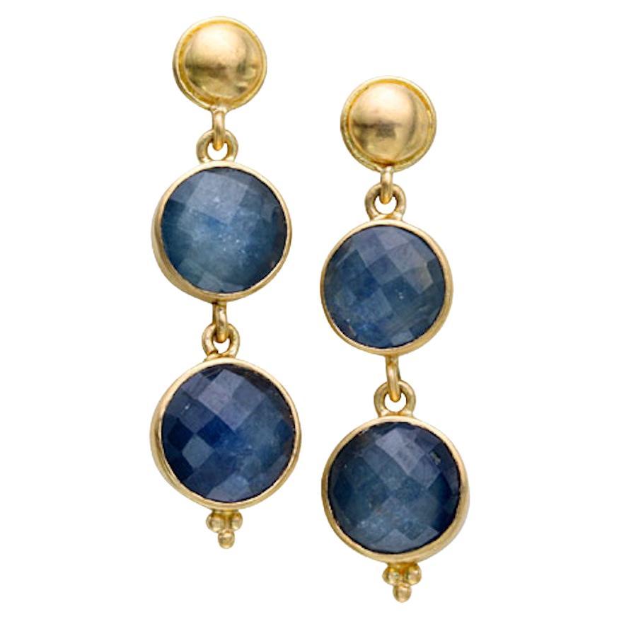 Steven Battelle 7.6 Carats Blue Sapphire 18K Gold Earrings For Sale