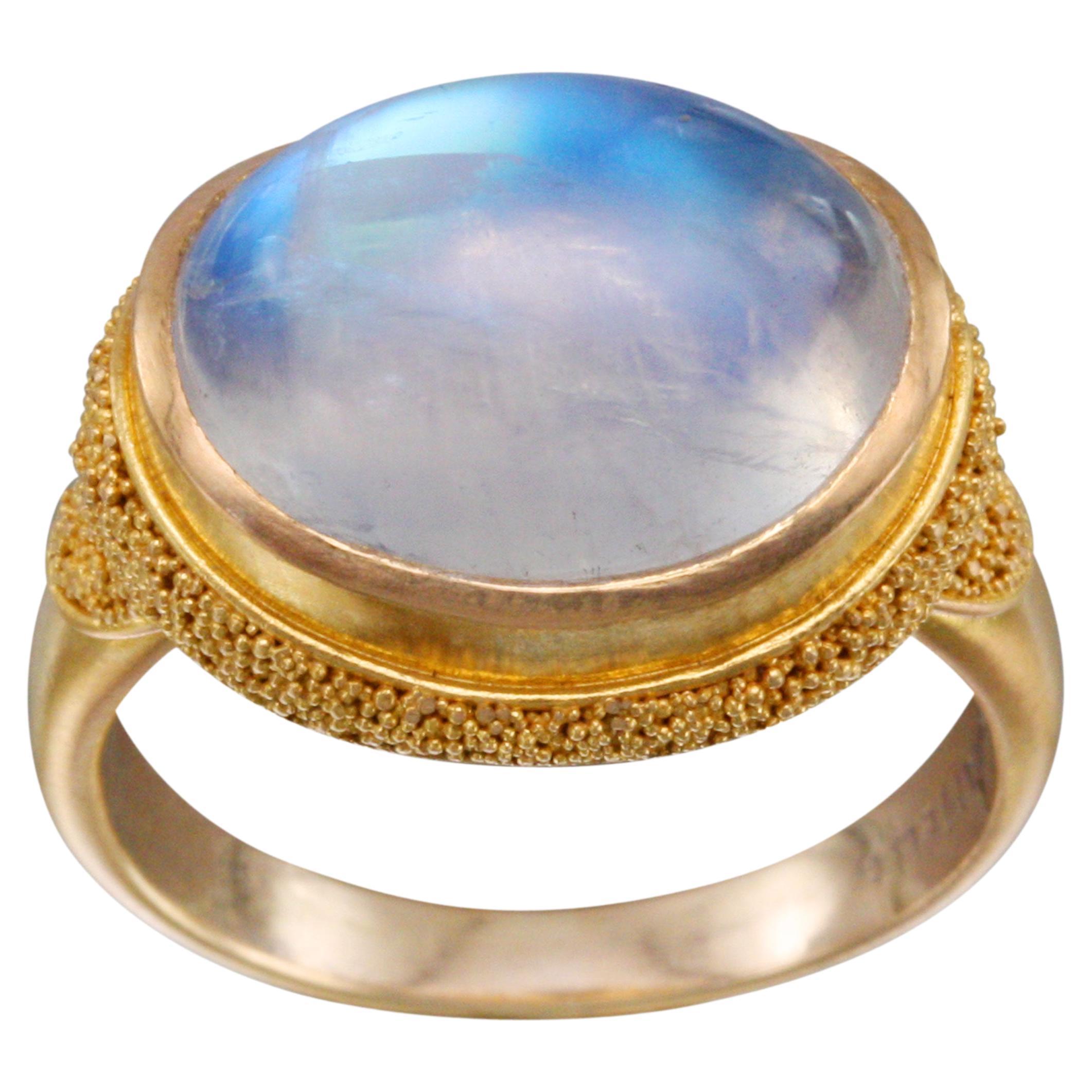 Steven Battelle 7.6 Carats Rainbow Moonstone 22K Gold Large Ring For Sale