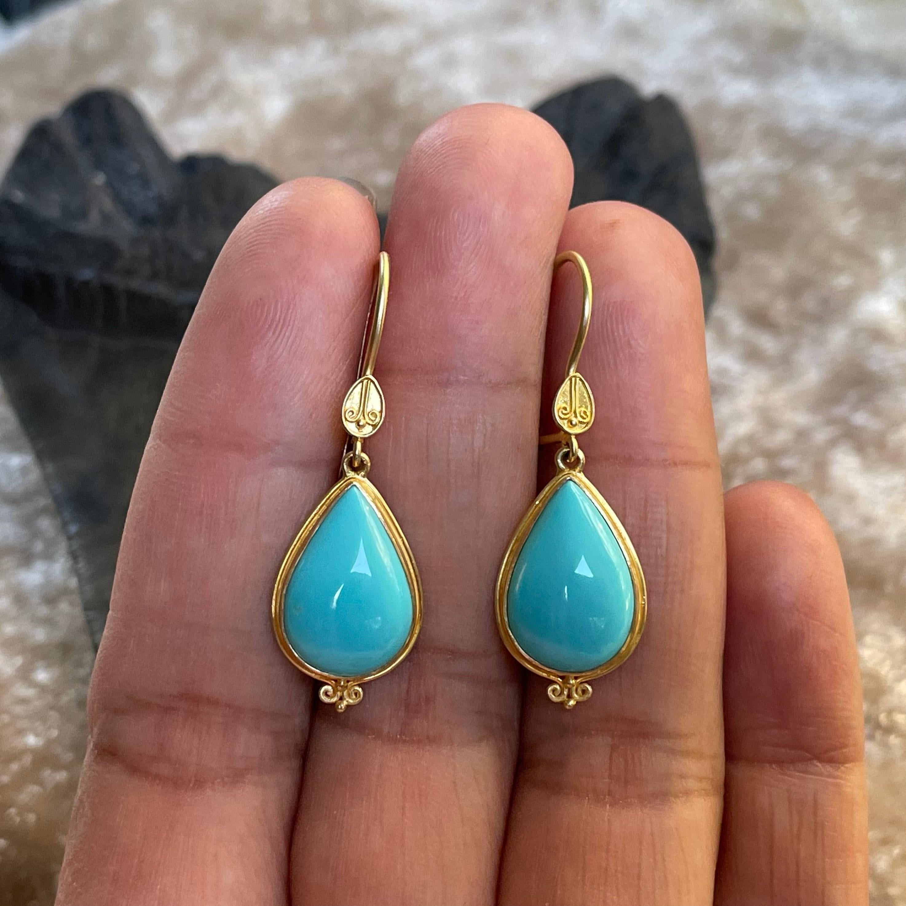 Contemporary Steven Battelle 7.6 Carat Turquoise Drop Earrings 18k Gold