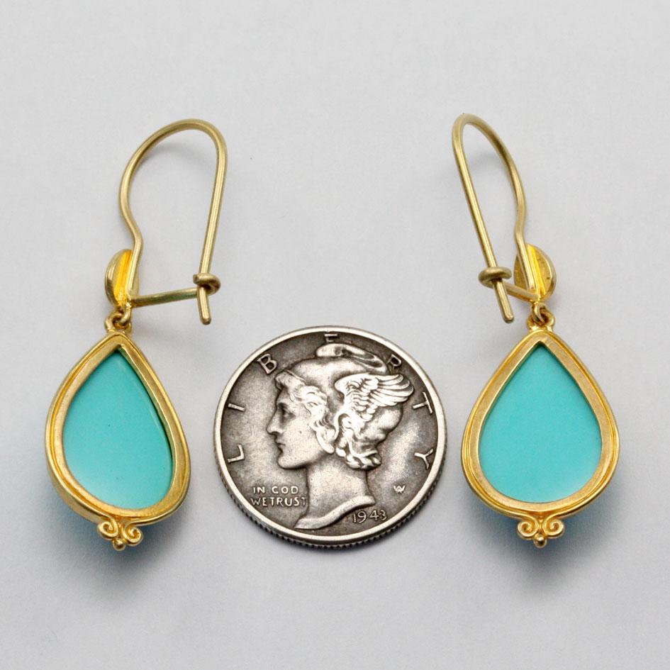 Steven Battelle 7.6 Carat Turquoise Drop Earrings 18k Gold In New Condition In Soquel, CA