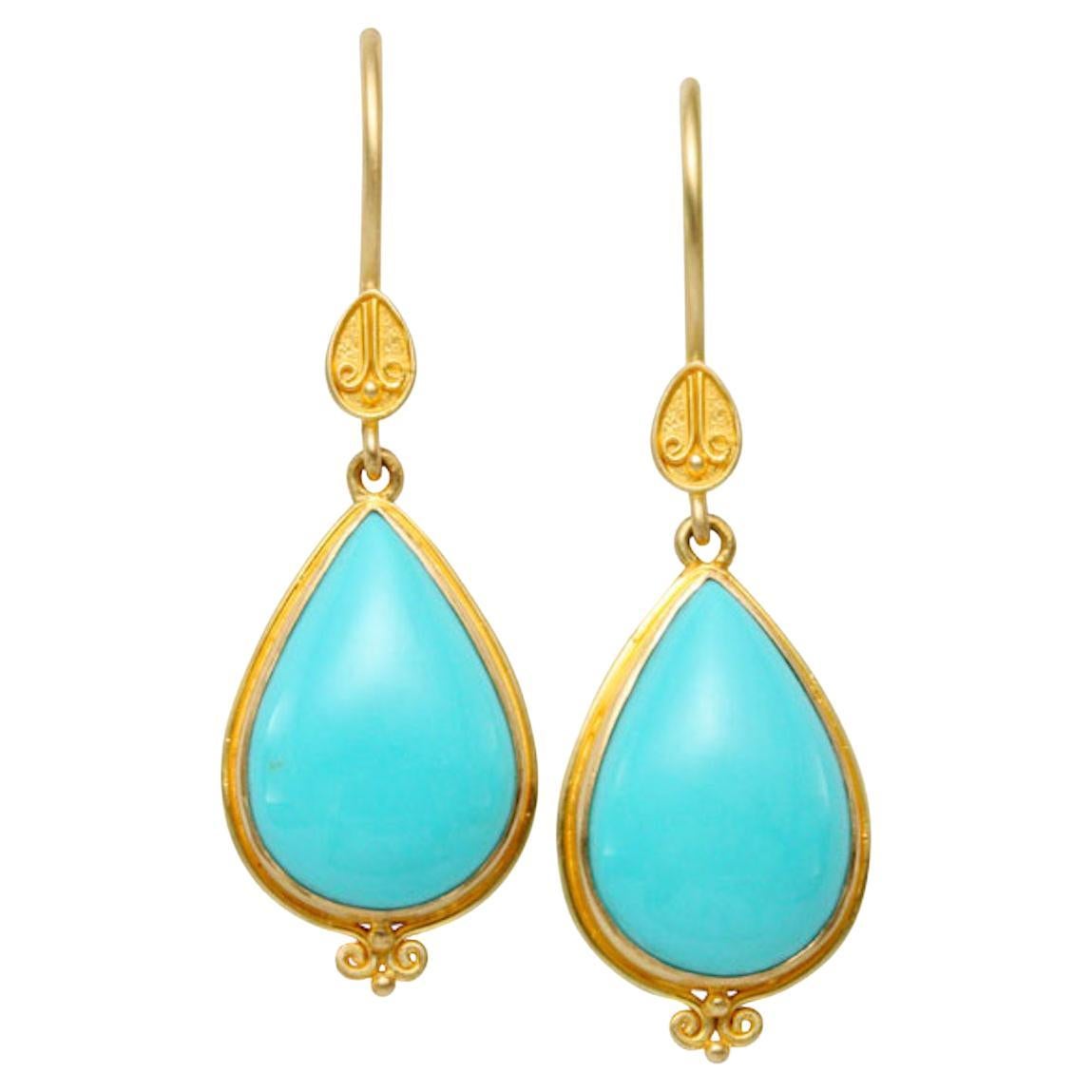 Steven Battelle 7.6 Carat Turquoise Drop Earrings 18k Gold