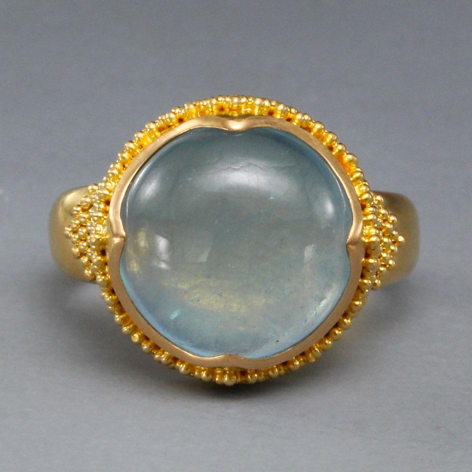 Steven Battelle 7.7 Carats Cabochon Aquamarine 22 Karat Gold Ring For Sale 7