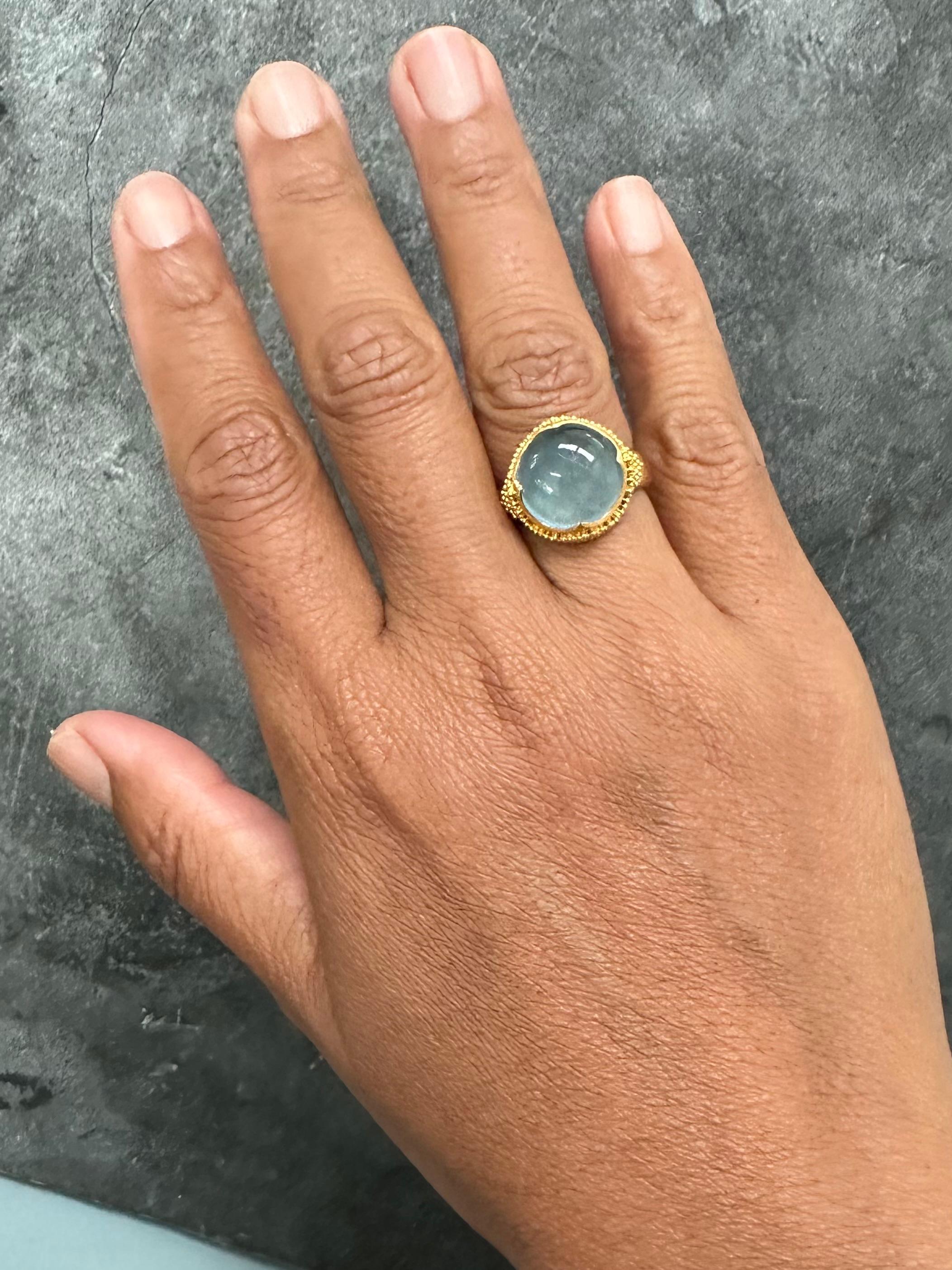 Steven Battelle 7.7 Carats Cabochon Aquamarine 22 Karat Gold Ring In New Condition For Sale In Soquel, CA