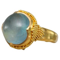 Steven Battelle Bague en or 22 carats avec aigue-marine cabochon de 7,7 carats