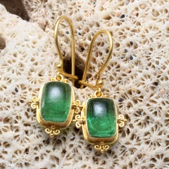Steven Battelle 7.7 Karat Tsavorit Cabochon 18K Golddraht-Ohrringe