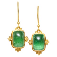 Steven Battelle 7.7 Carats Tsavorite Cabochon 18K Gold Wire Earrings