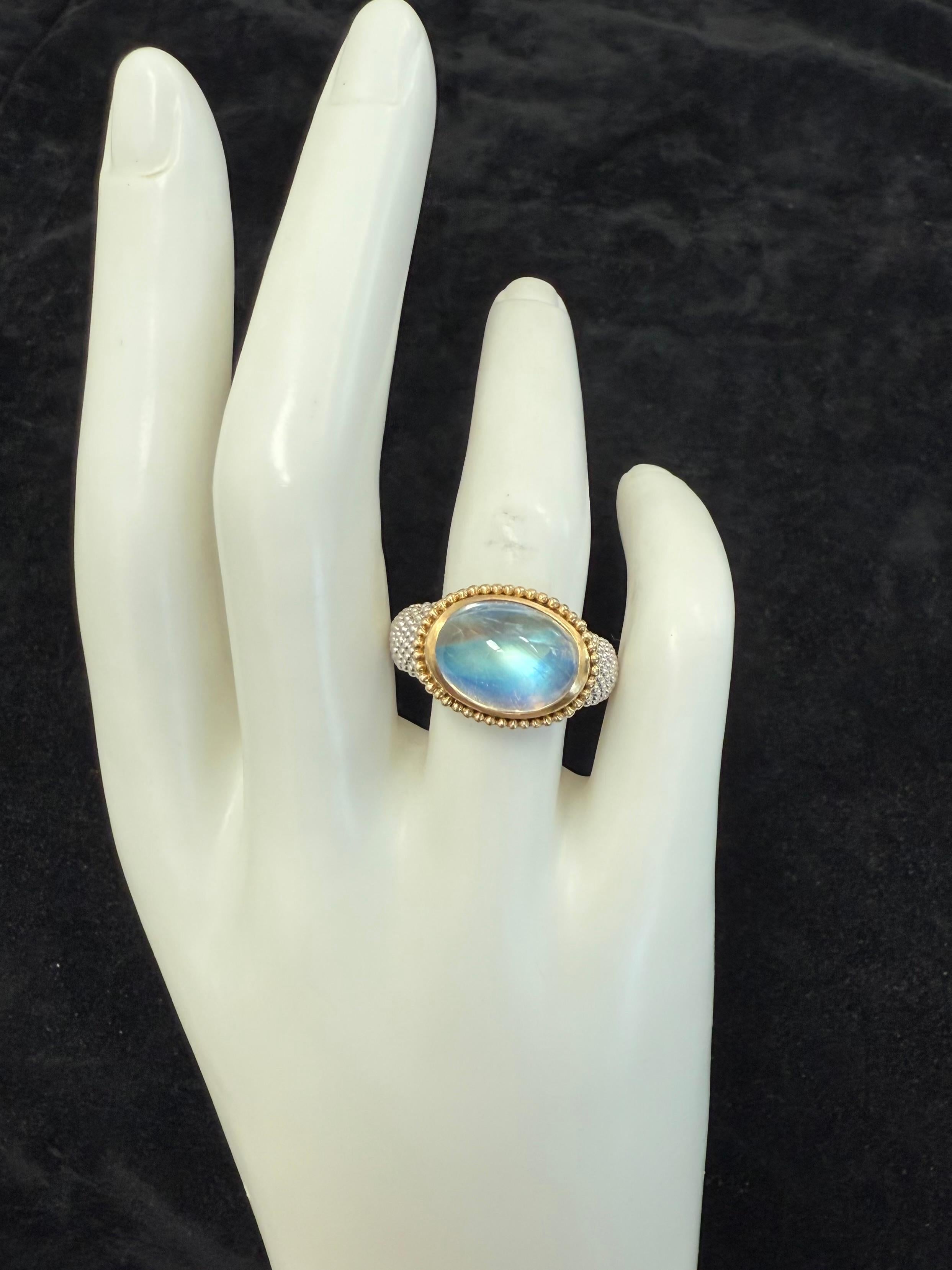 Steven Battelle 7,8 Karat Regenbogen Mondstein 18K Gold / Sterling Ring im Angebot 5