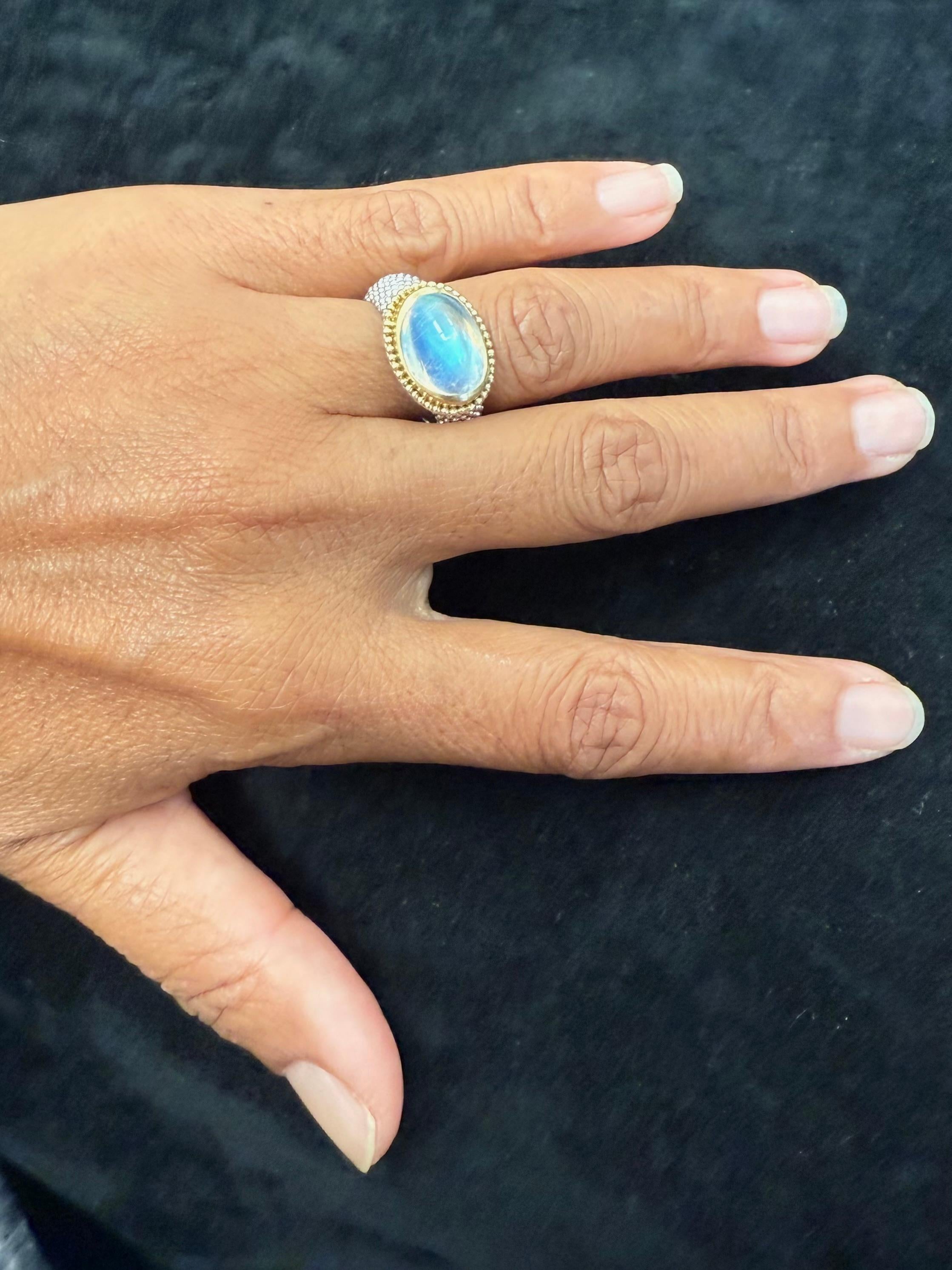 Steven Battelle 7,8 Karat Regenbogen Mondstein 18K Gold / Sterling Ring im Angebot 6