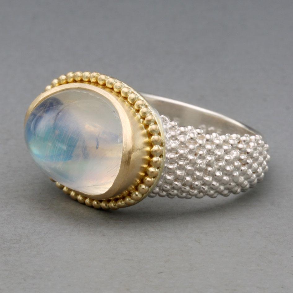 Steven Battelle 7,8 Karat Regenbogen Mondstein 18K Gold / Sterling Ring (Zeitgenössisch) im Angebot