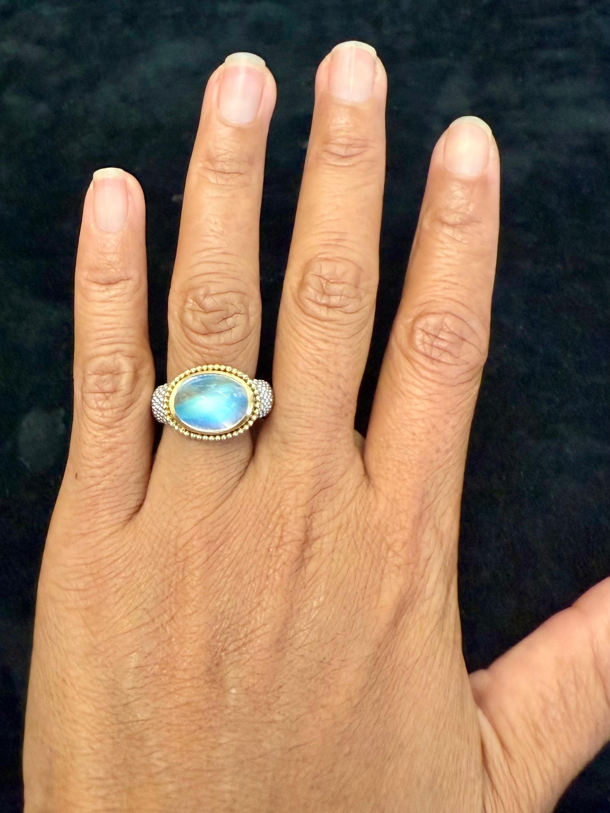 Steven Battelle 7,8 Karat Regenbogen Mondstein 18K Gold / Sterling Ring im Zustand „Neu“ im Angebot in Soquel, CA