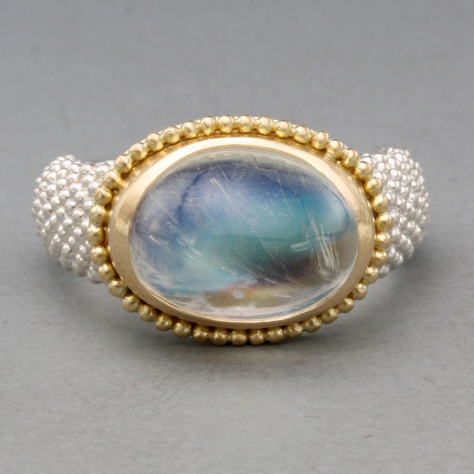 Steven Battelle 7,8 Karat Regenbogen Mondstein 18K Gold / Sterling Ring für Damen oder Herren im Angebot