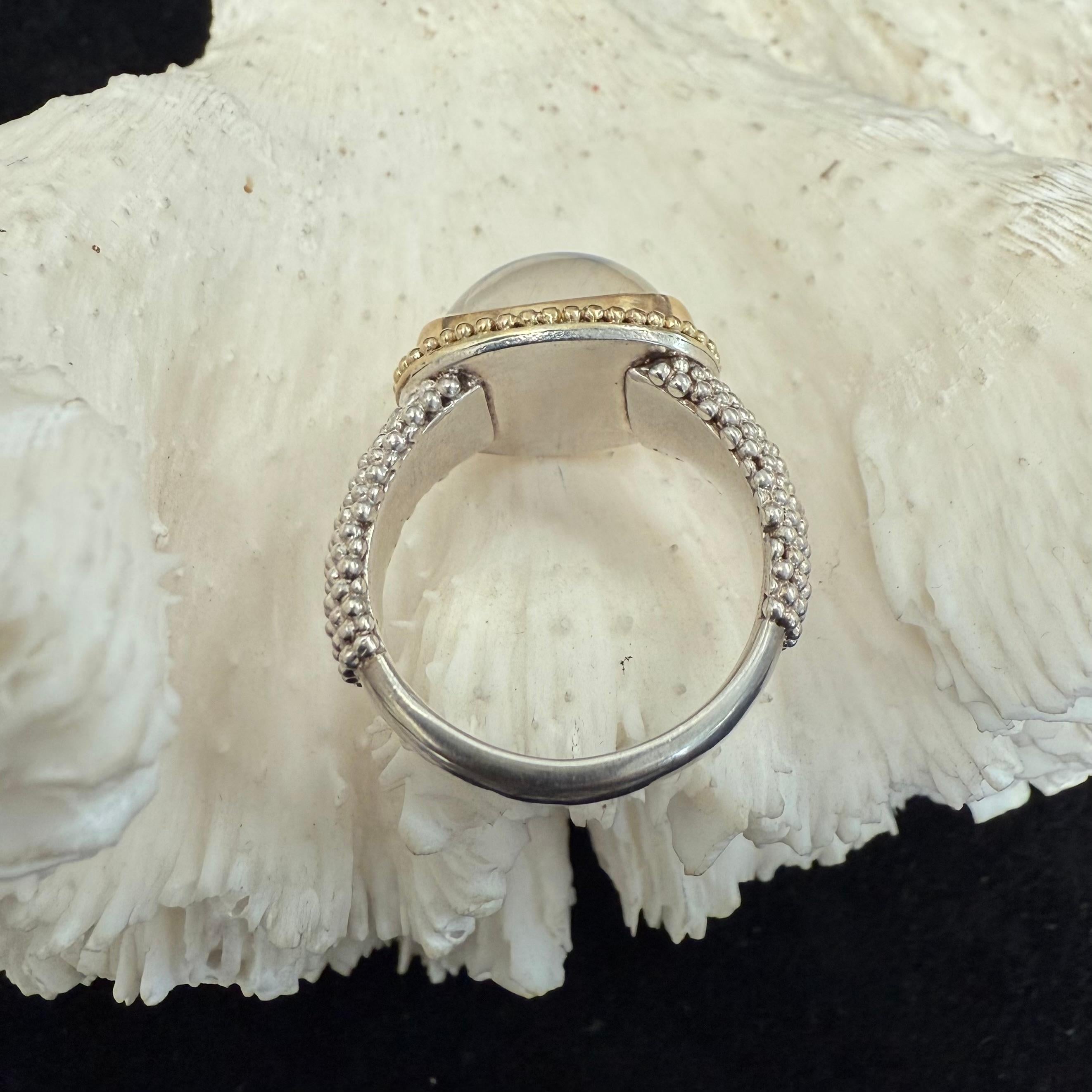 Steven Battelle 7,8 Karat Regenbogen Mondstein 18K Gold / Sterling Ring im Angebot 1