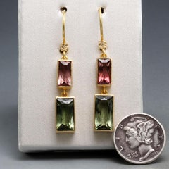 Steven Battelle 7.9 Carats Pink And Green Tourmaline 18K Gold Earrings