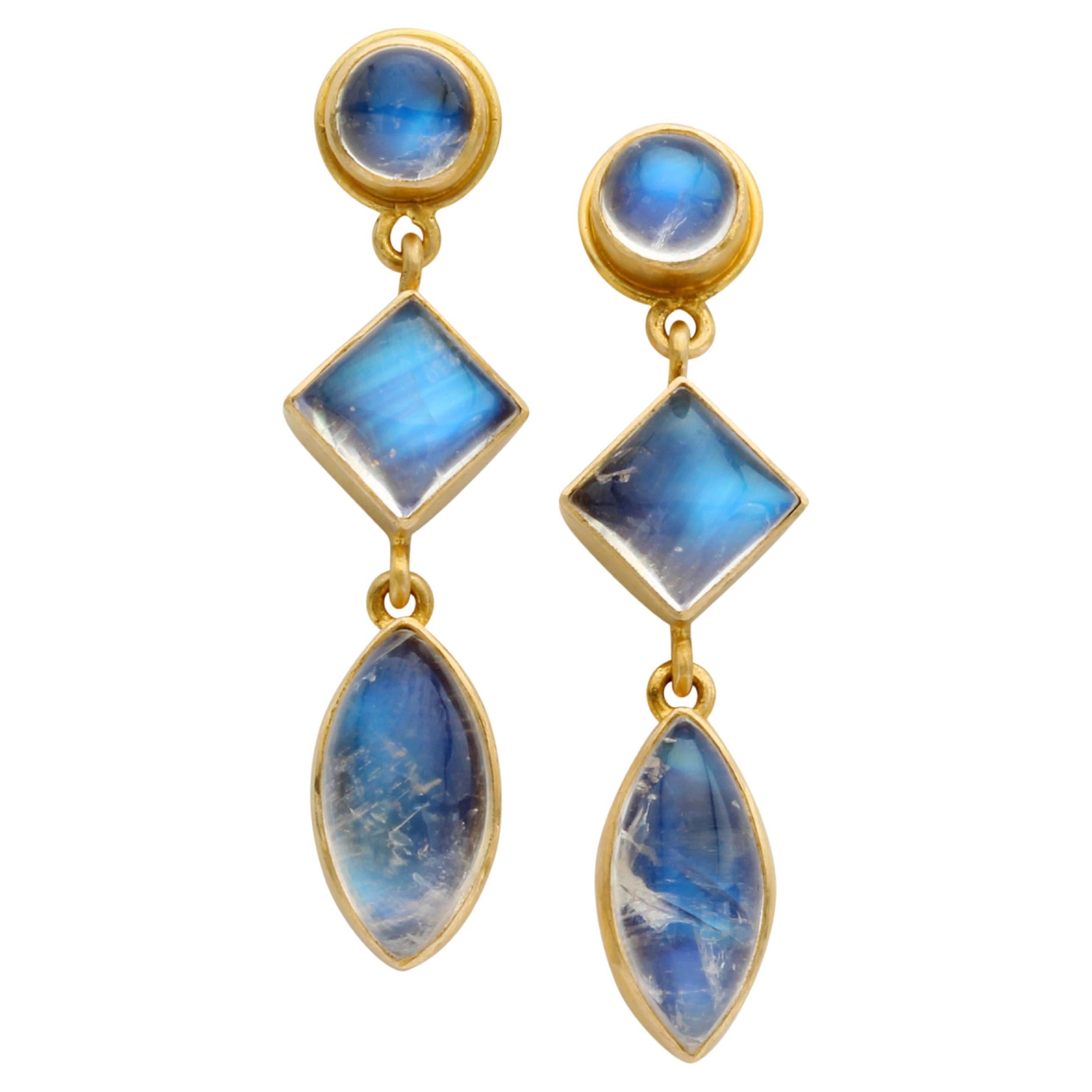 Steven Battelle 7.9 Carats Rainbow Moonstone 18K Gold Post Earrings