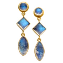 Steven Battelle 7.9 Carats Rainbow Moonstone 18K Gold Post Earrings