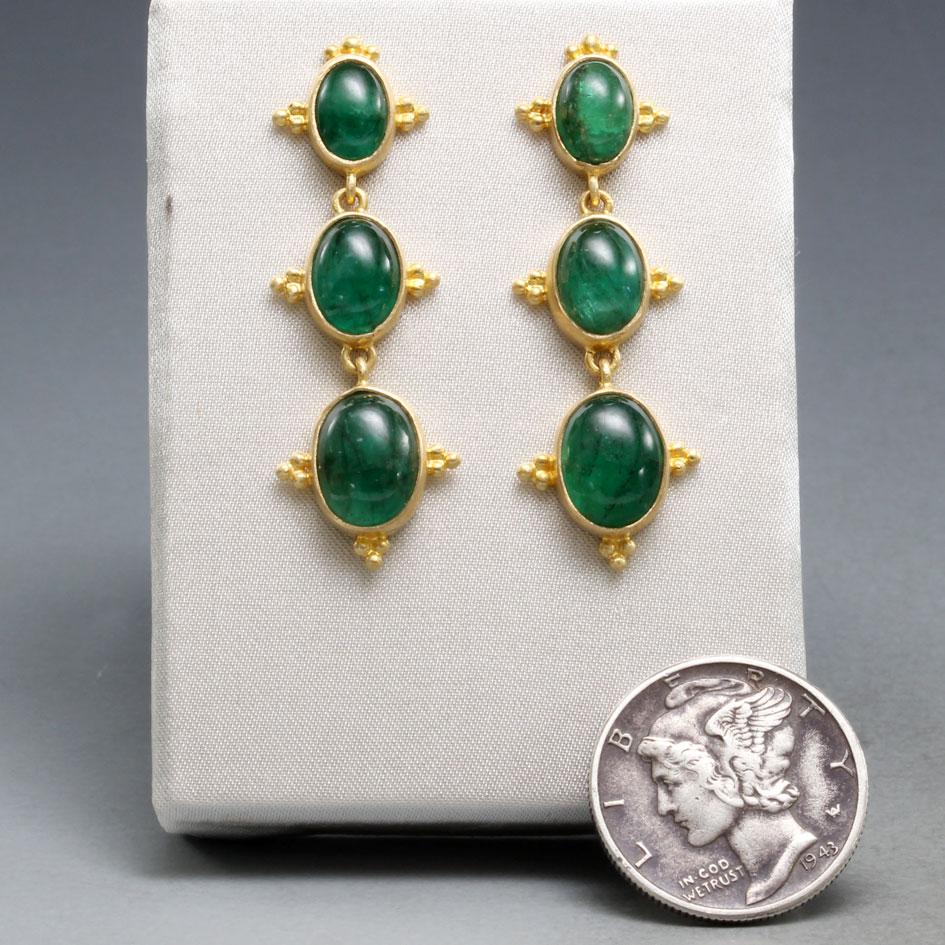 Women's Steven Battelle 8.1 Carats Cabochon Emerald 18K Gold Post Earrings For Sale