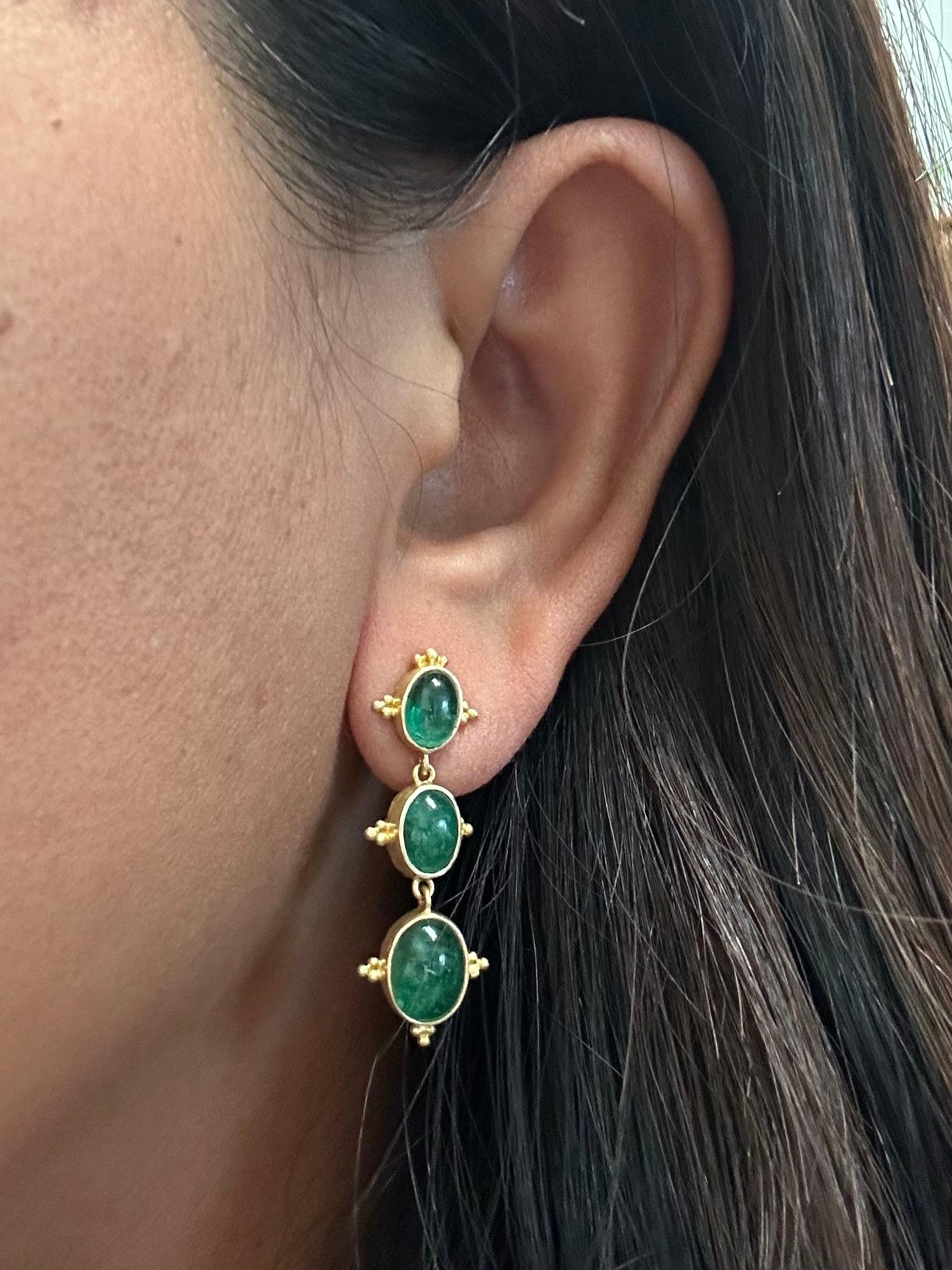 Steven Battelle 8.1 Carats Cabochon Emerald 18K Gold Post Earrings For Sale 1