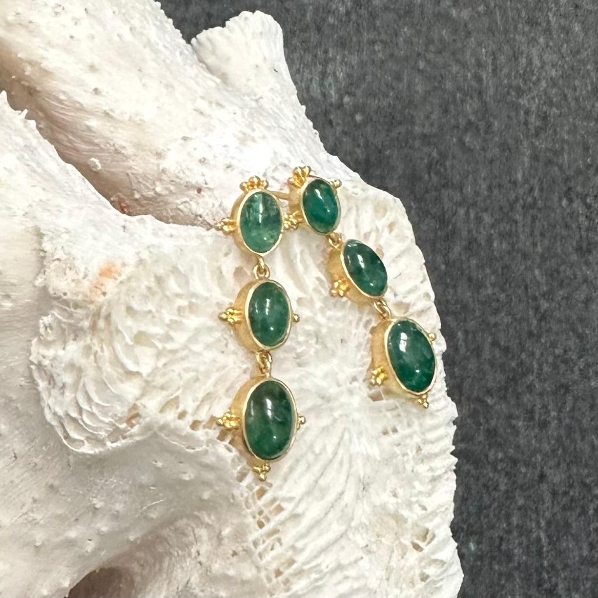 Steven Battelle 8.1 Carats Cabochon Emerald 18K Gold Post Earrings For Sale 3