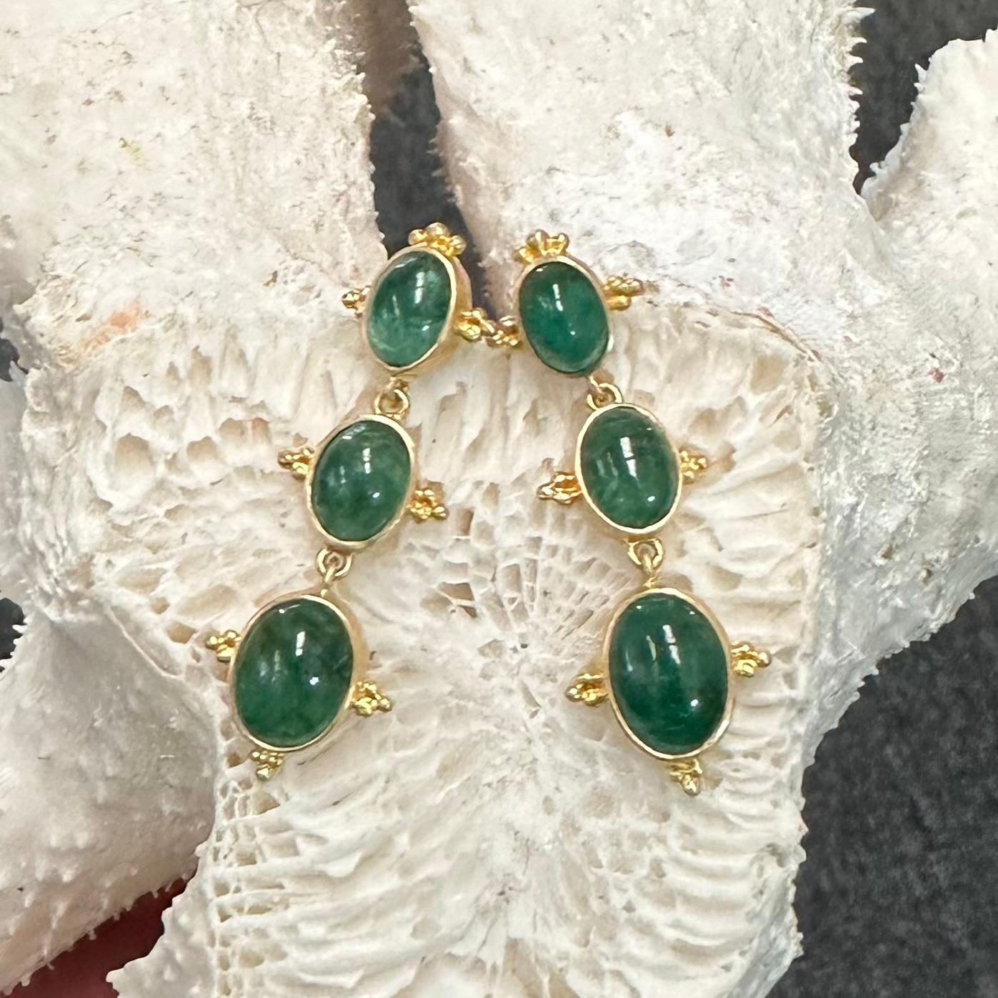 Steven Battelle 8.1 Carats Cabochon Emerald 18K Gold Post Earrings For Sale 4