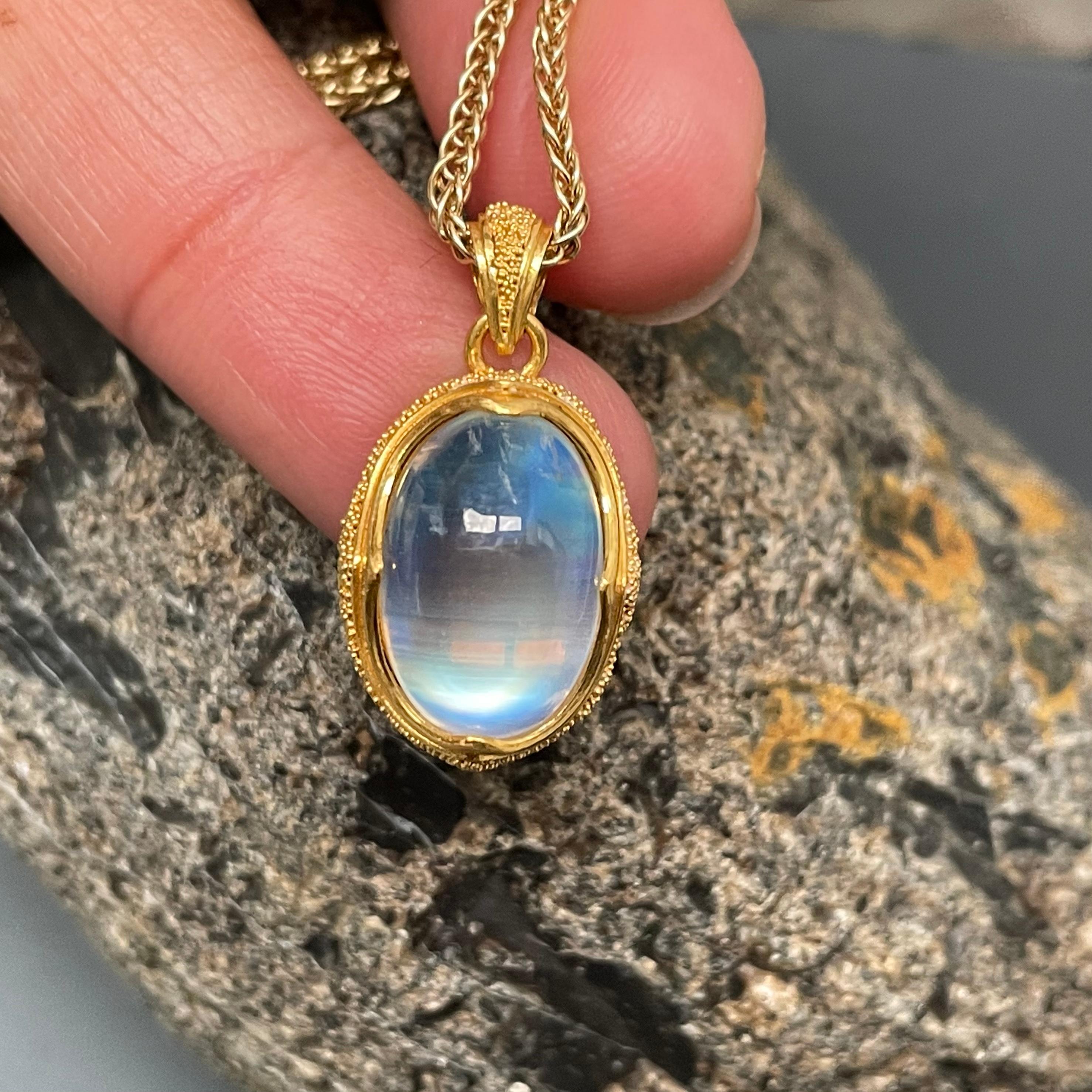 Women's or Men's Steven Battelle 8.1 Carats Rainbow Moonstone 22K Gold Granulated Pendant For Sale