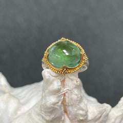 Steven Battelle 8.2 Carats Green Tourmaline Granulated 22K Gold Silver Ring