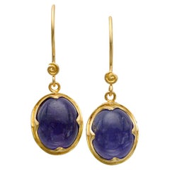 Steven Battelle 8.4 Carats Cabochon Tanzanite 18K Gold Earrings