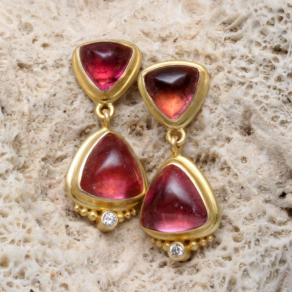 Steven Battelle 8.4 Carats Pink Tourmaline Diamond 18K Gold Post Earrings In New Condition For Sale In Soquel, CA