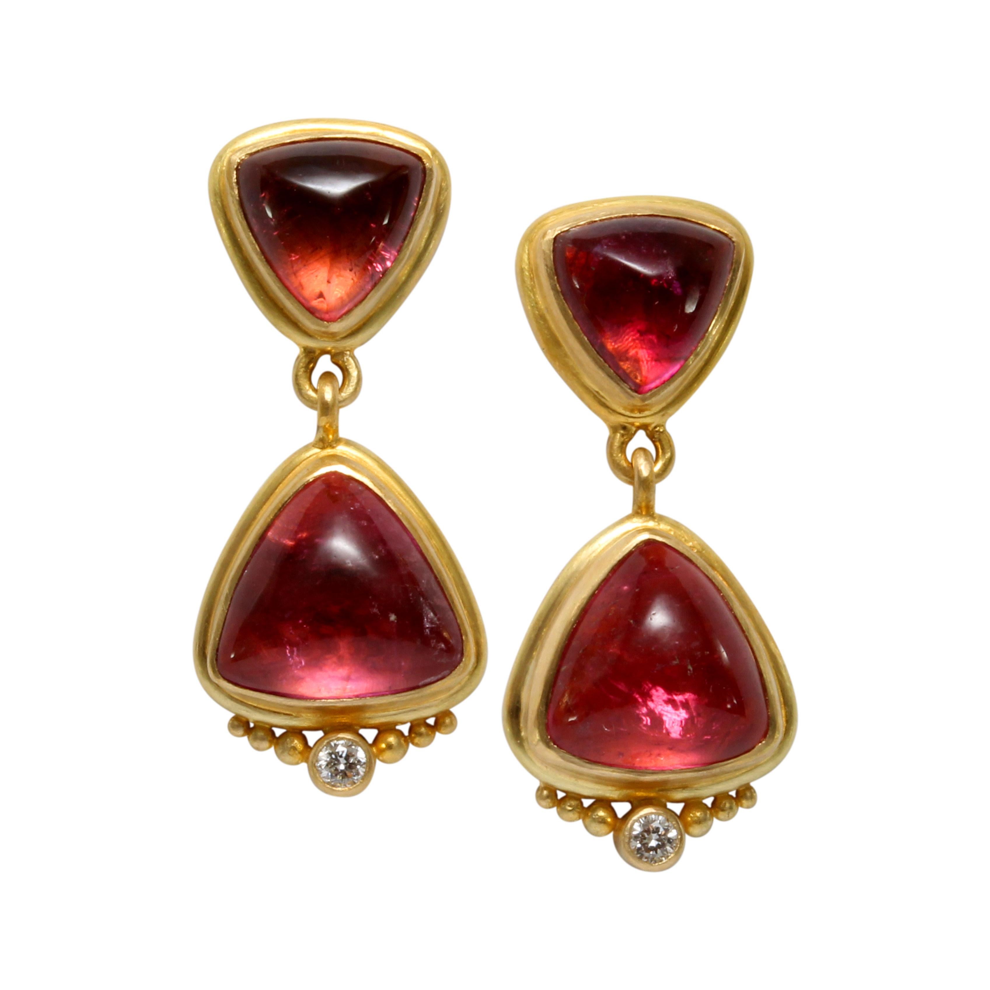 Women's or Men's Steven Battelle 8.4 Carats Pink Tourmaline Diamond 18K Gold Post Earrings For Sale