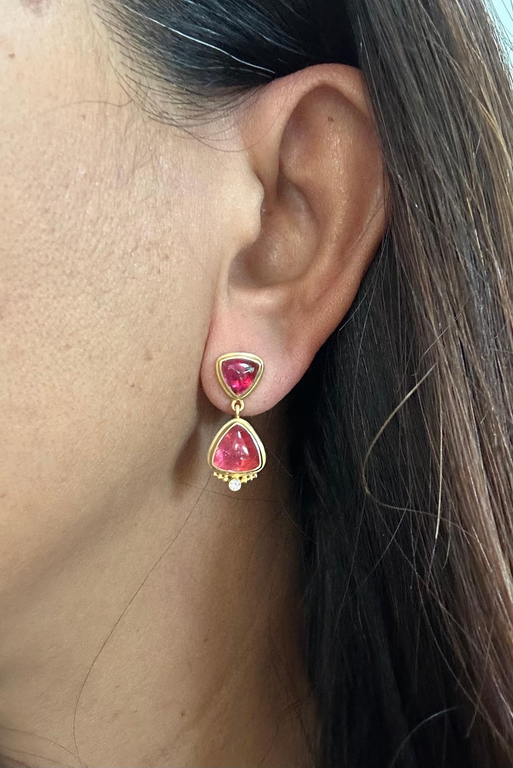 Steven Battelle 8.4 Carats Pink Tourmaline Diamond 18K Gold Post Earrings For Sale 1