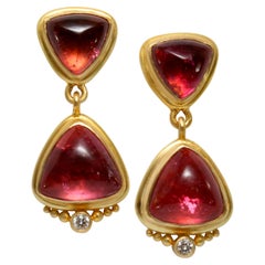 Steven Battelle 8.4 Carats Pink Tourmaline Diamond 18K Gold Post Earrings