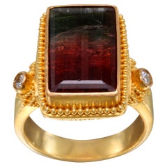 Steven Battelle 8.4 Carats Watermelon Tourmaline Diamonds 22K Gold Ring