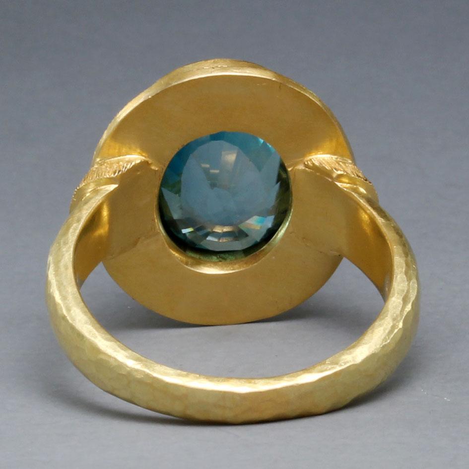 Rose Cut Steven Battelle 8.5 Carats Blue Zircon 18K Gold Ring For Sale