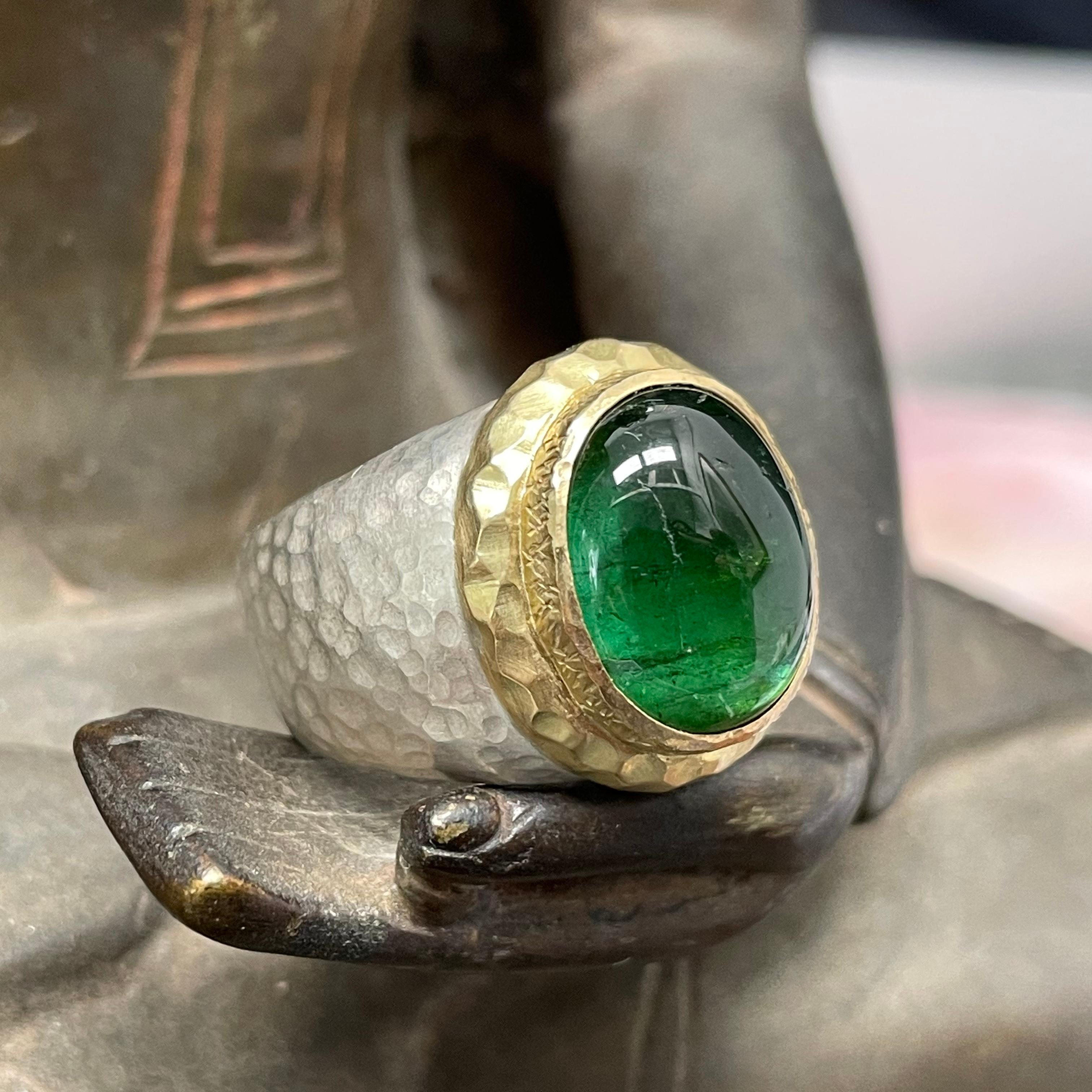 Steven Battelle 8,5 Karat Grüner Turmalin Herren Silber / 18k Gold Ring 4