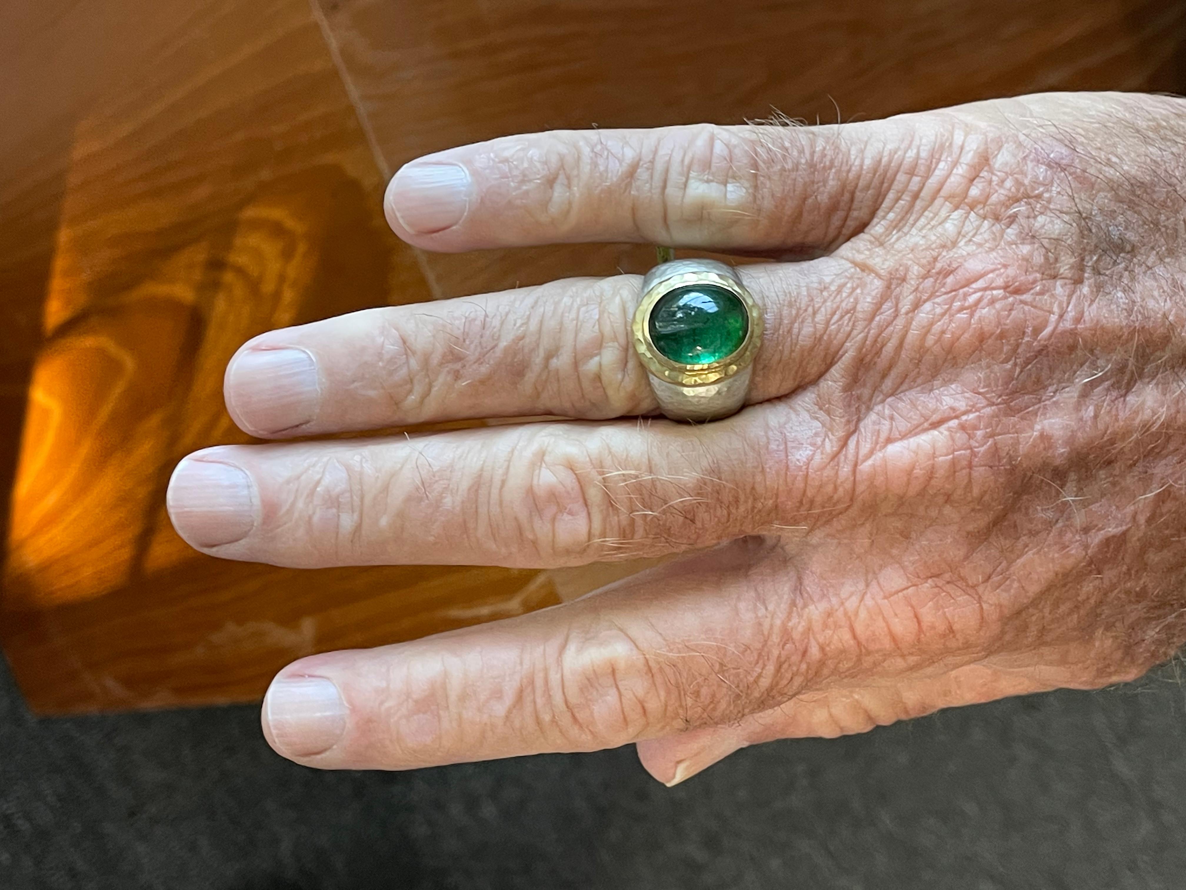 Steven Battelle 8.5 Carats Green Tourmaline Mens Silver / 18k Gold Ring 4
