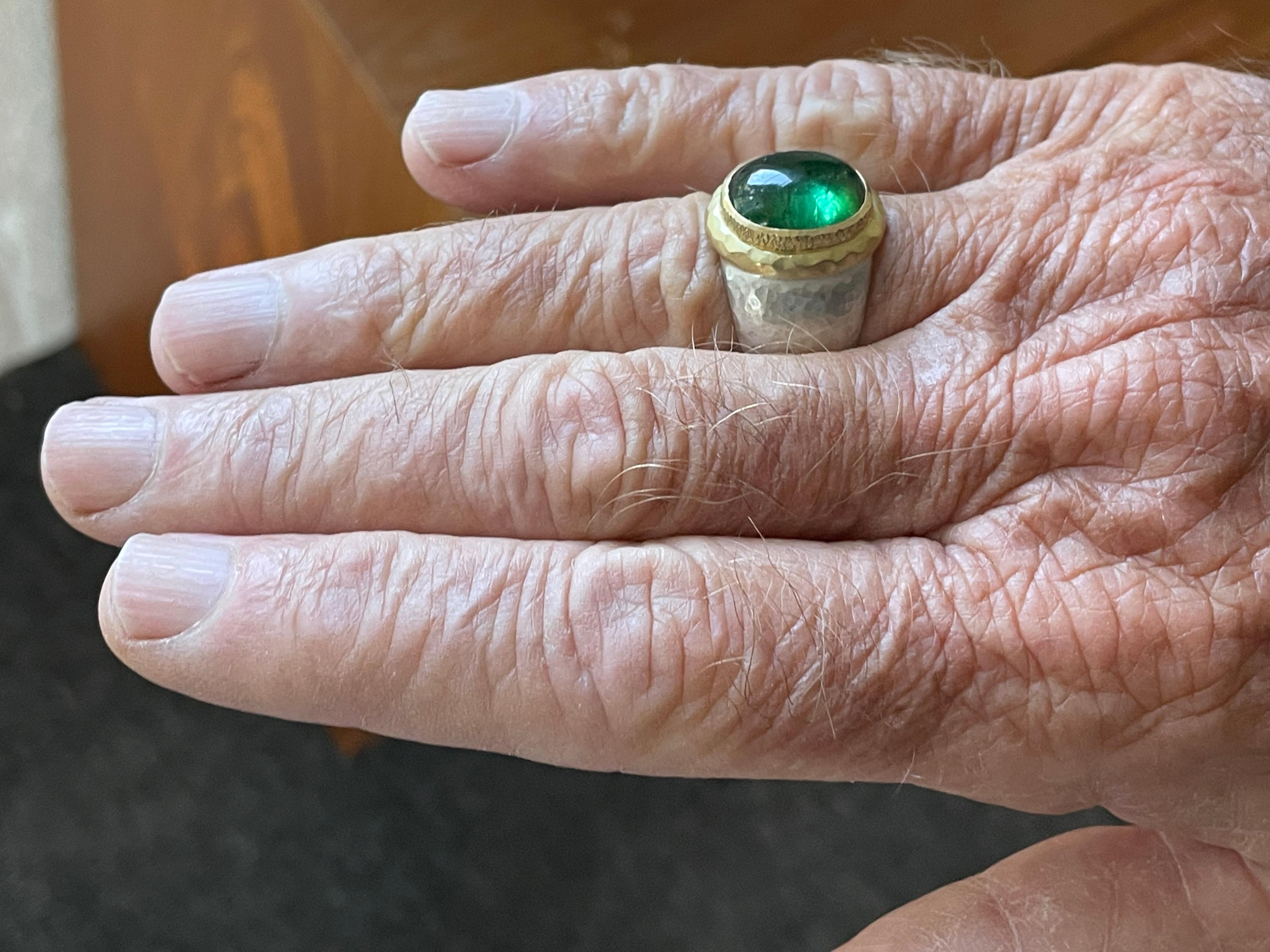 Steven Battelle 8.5 Carats Green Tourmaline Mens Silver / 18k Gold Ring 5