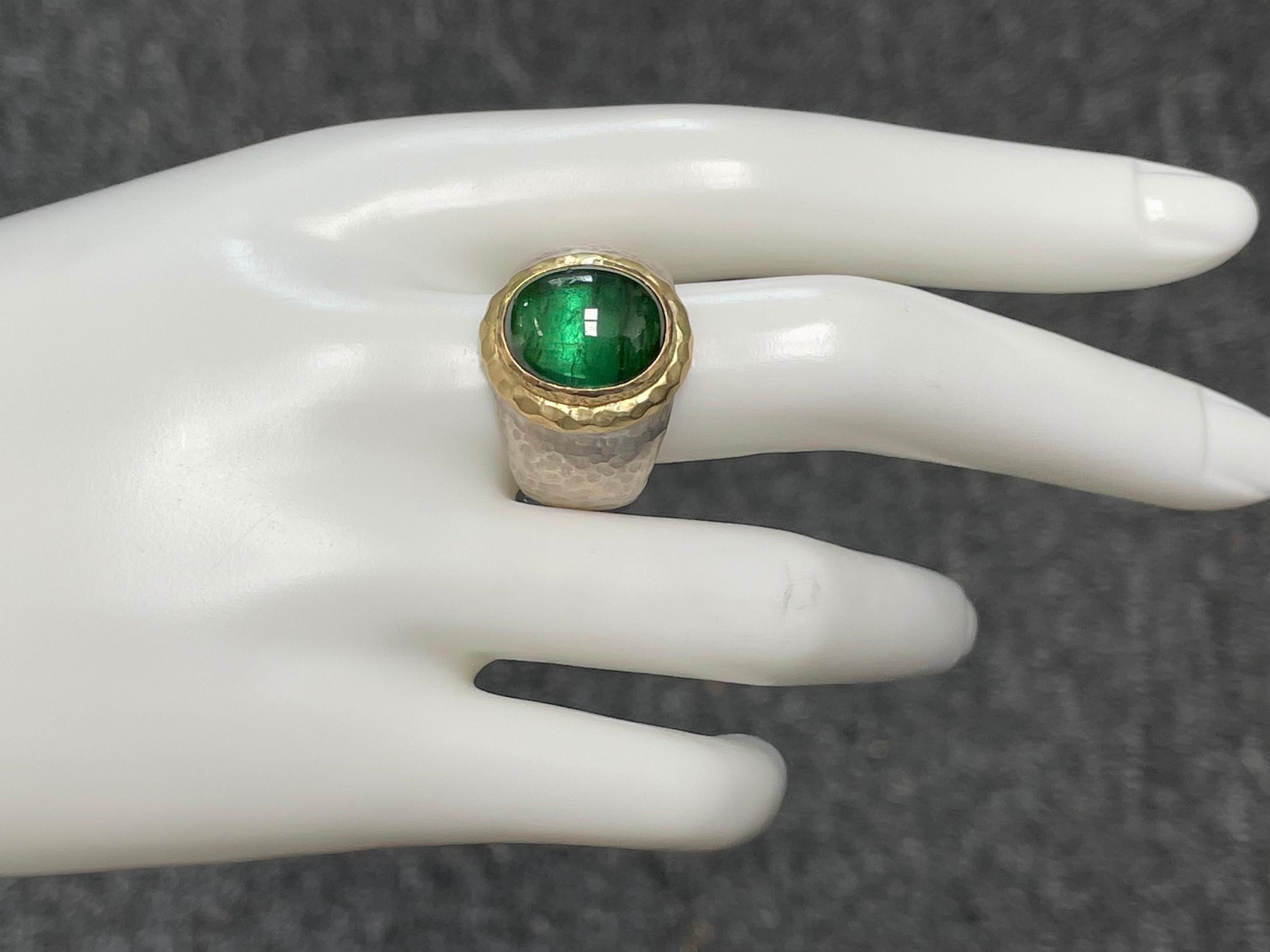 Steven Battelle 8,5 Karat Grüner Turmalin Herren Silber / 18k Gold Ring (Cabochon)