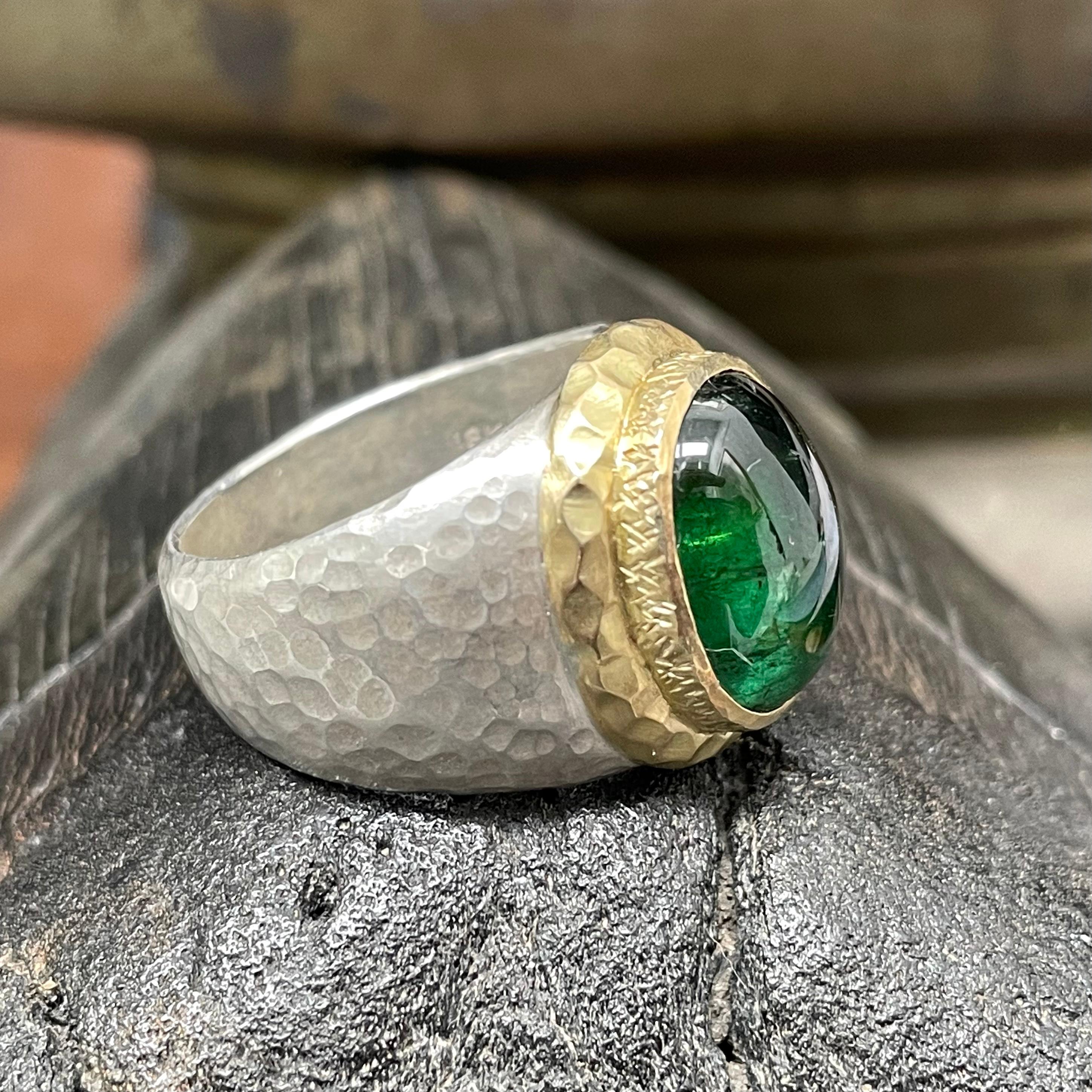 Steven Battelle 8,5 Karat Grüner Turmalin Herren Silber / 18k Gold Ring 1