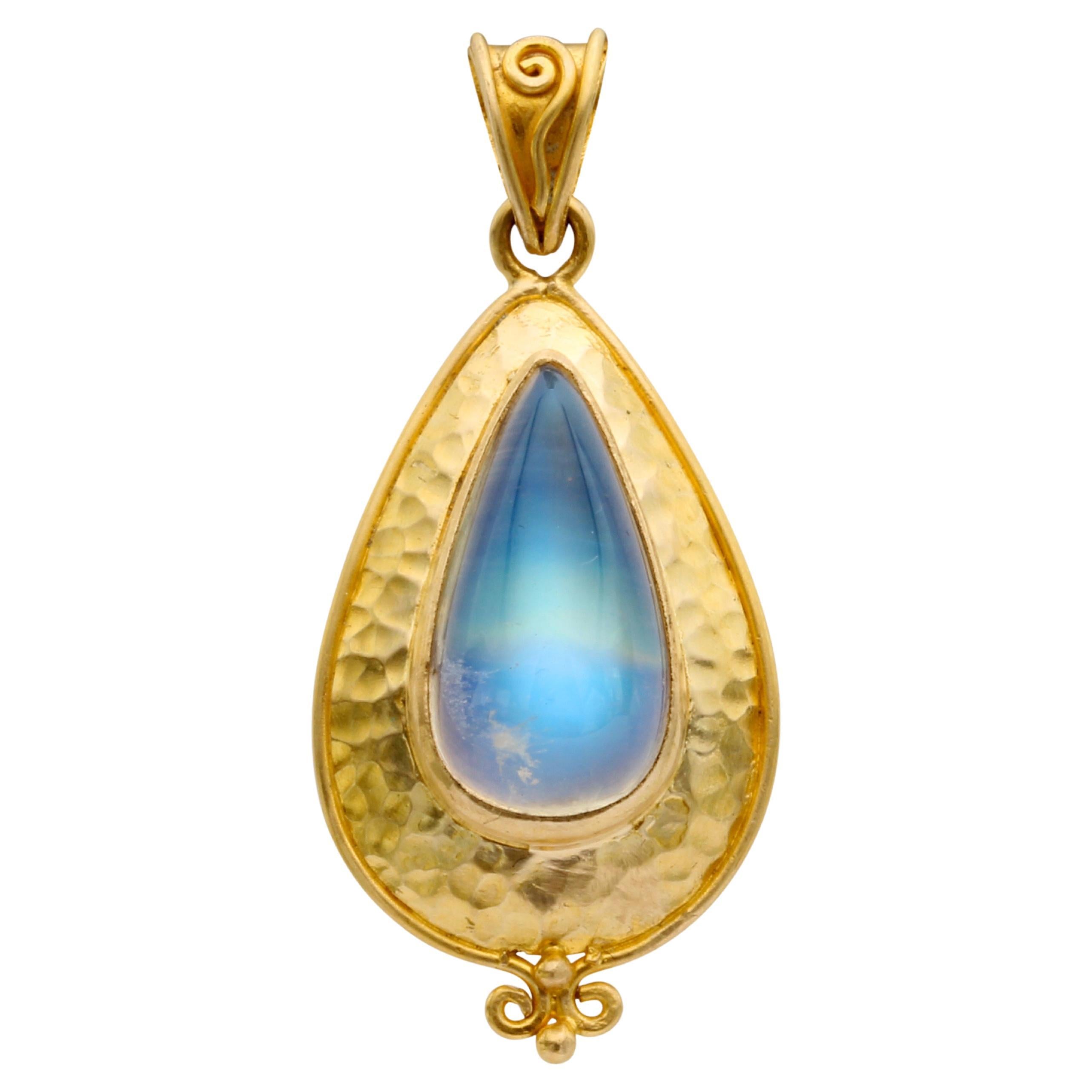 Steven Battelle 8.5 Carats Rainbow Moonstone 18K Gold Pendant