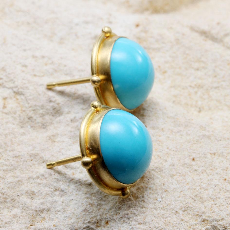 Cabochon Steven Battelle 8.5 Carats Sleeping Beauty Turquoise 18K Gold Post Earrings