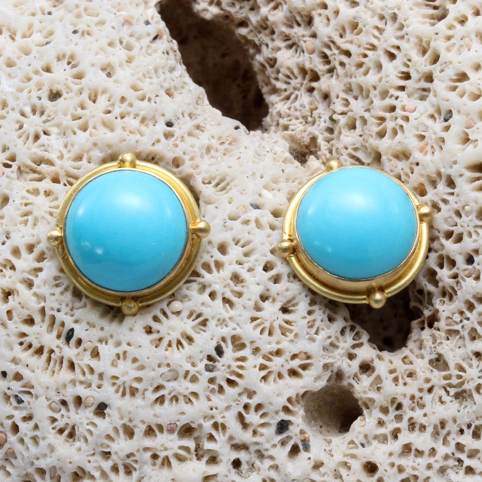 Steven Battelle 8.5 Carats Sleeping Beauty Turquoise 18K Gold Post Earrings In New Condition For Sale In Soquel, CA