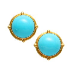 Steven Battelle 8.5 Carats Sleeping Beauty Turquoise 18K Gold Post Earrings