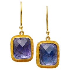 Steven Battelle 8.7 Carat Tanzanite 18K Gold Wire Dangle Earrings