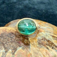 Steven Battelle 8.7 Carats Green Tourmaline Cabochon 18KGold/Sterling Ring