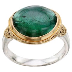 Steven Battelle 8.7 Carats Green Tourmaline Cabochon 18KGold/Sterling Ring