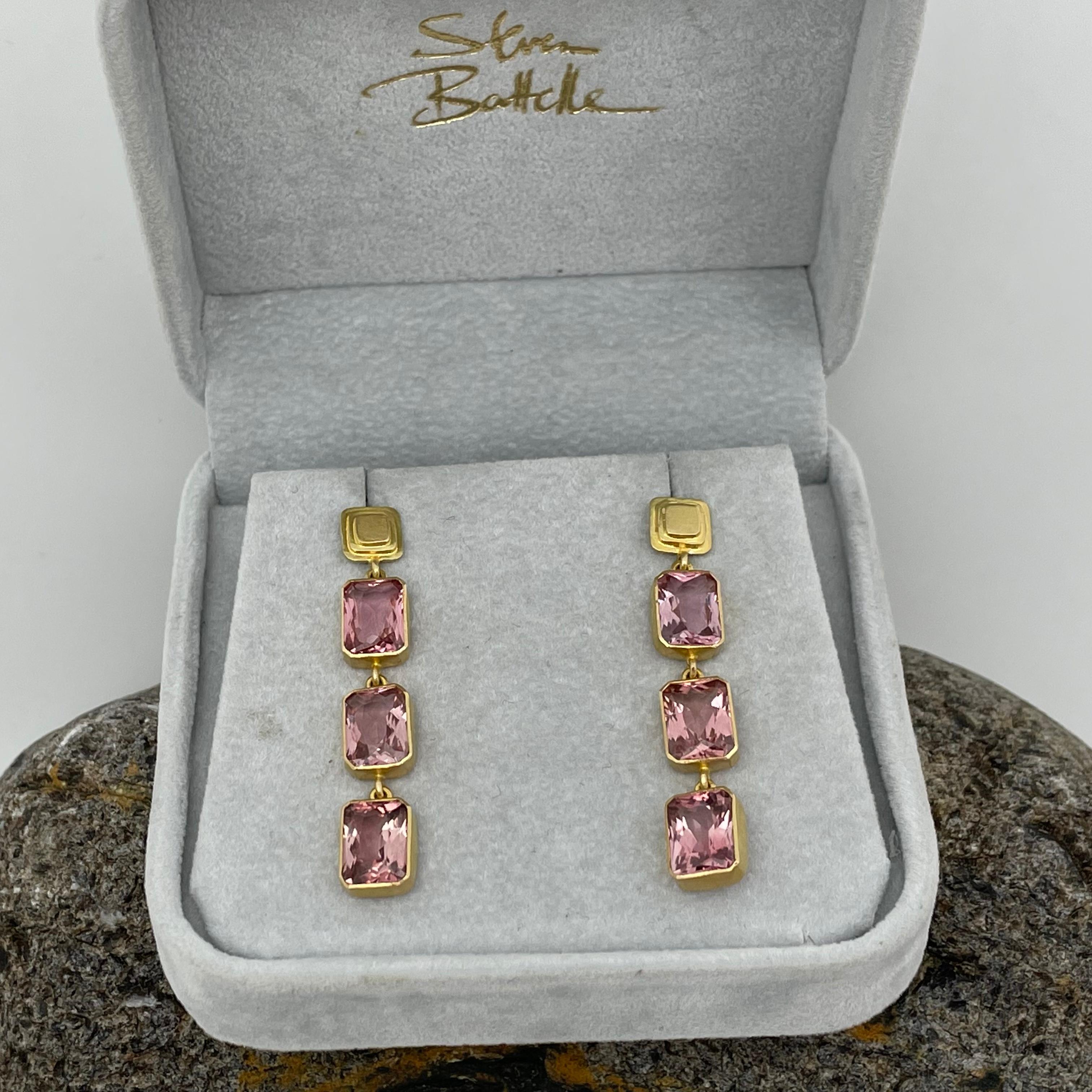 Steven Battelle: 18 Karat Ohrringe mit 8,7 Karat rosa Turmalin und mehreren Steinen (Zeitgenössisch) im Angebot