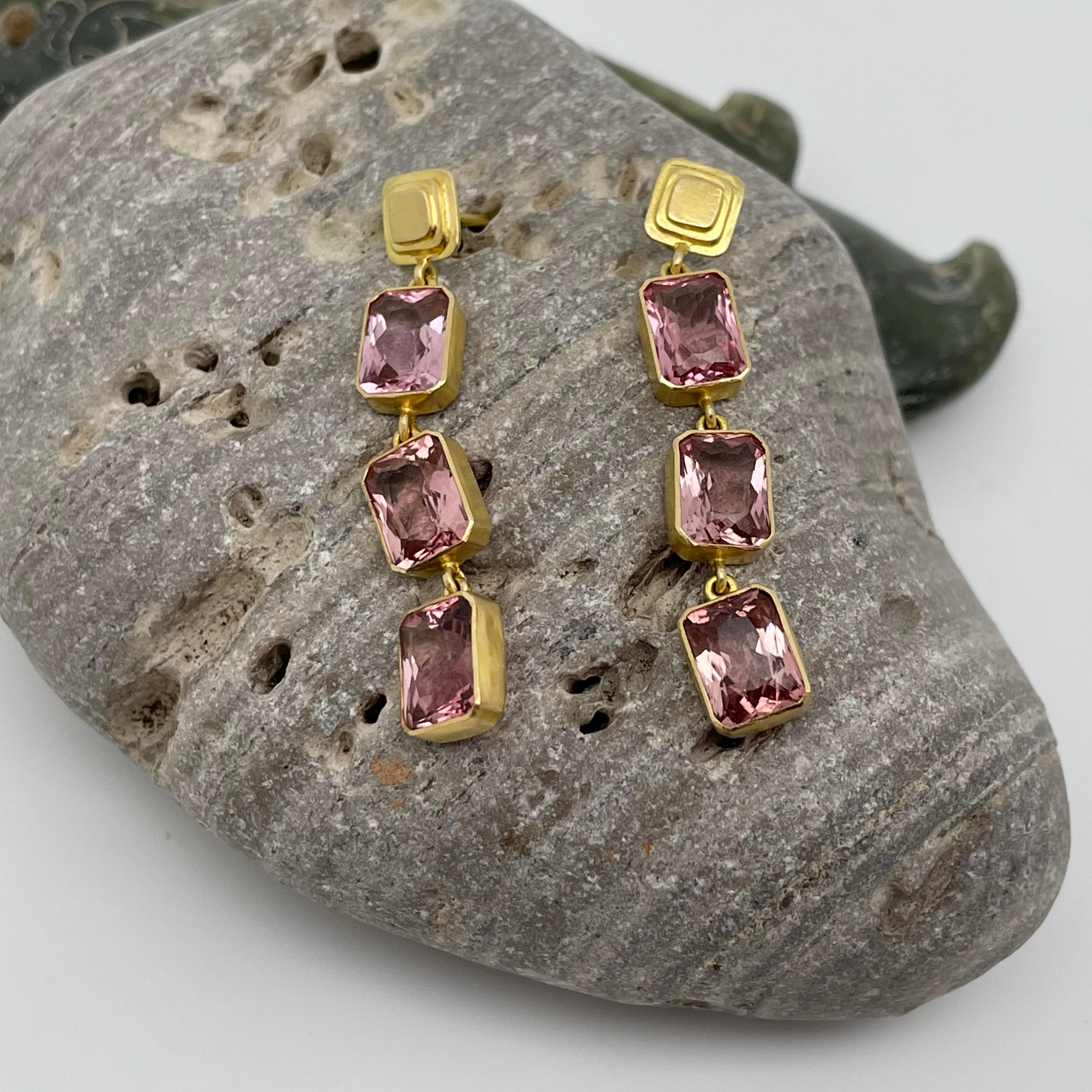 Steven Battelle Boucles d'oreilles à tige en or 18 carats avec tourmaline rose multi-pierres de 8,7 carats Neuf - En vente à Soquel, CA