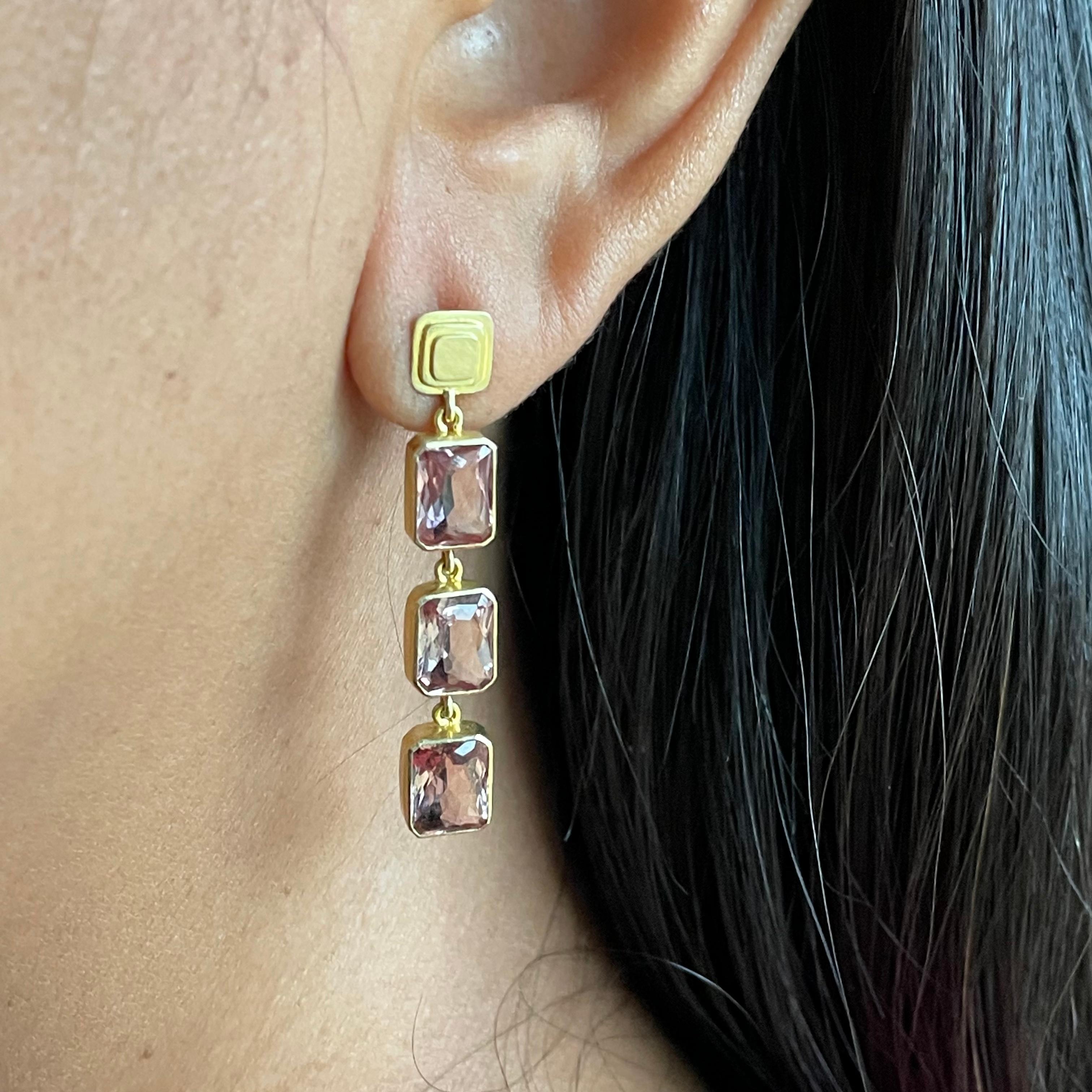 Steven Battelle Boucles d'oreilles à tige en or 18 carats avec tourmaline rose multi-pierres de 8,7 carats Pour femmes en vente